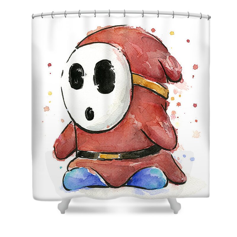 Nintendo Shower Curtain featuring the painting Shy Guy Watercolor by Olga Shvartsur