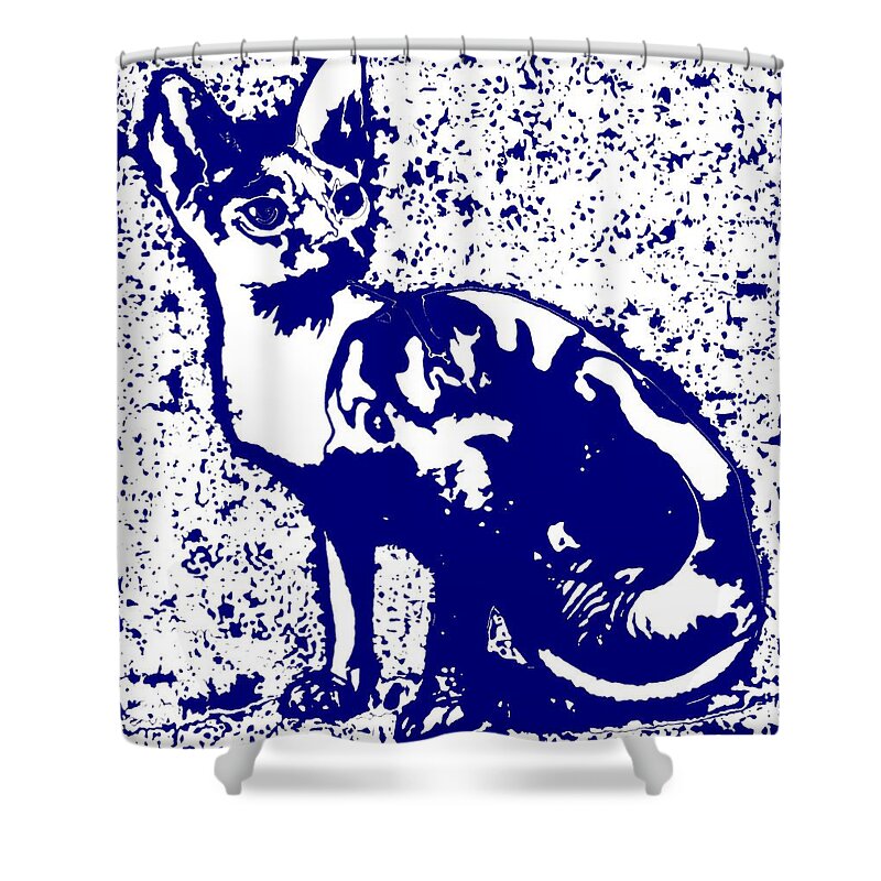 Cat Shower Curtain featuring the digital art Siamese in Blue by Stacie Siemsen
