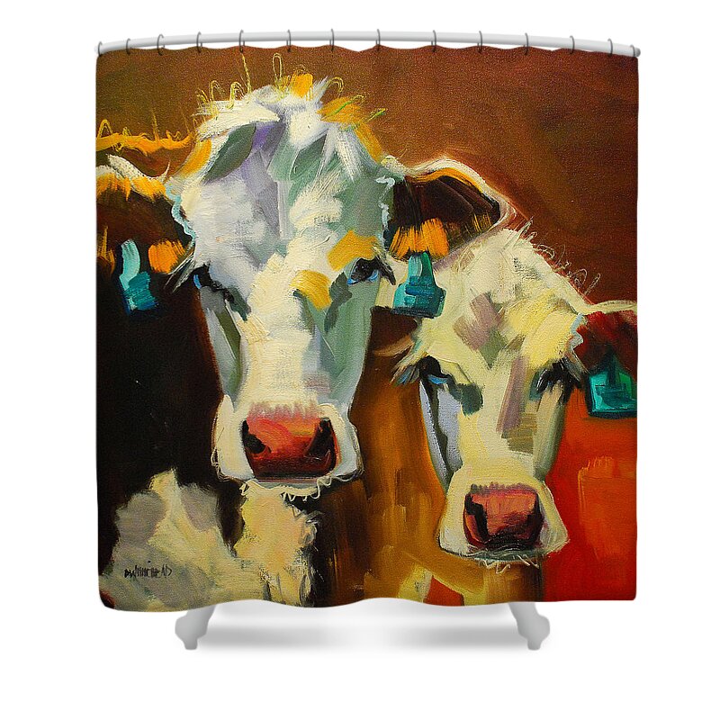 Cow Shower Curtain featuring the painting Sibling Cows by Diane Whitehead