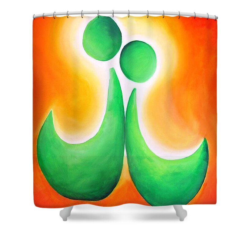 Orange Shower Curtain featuring the painting Siblings... support system by Jennifer Hannigan-Green