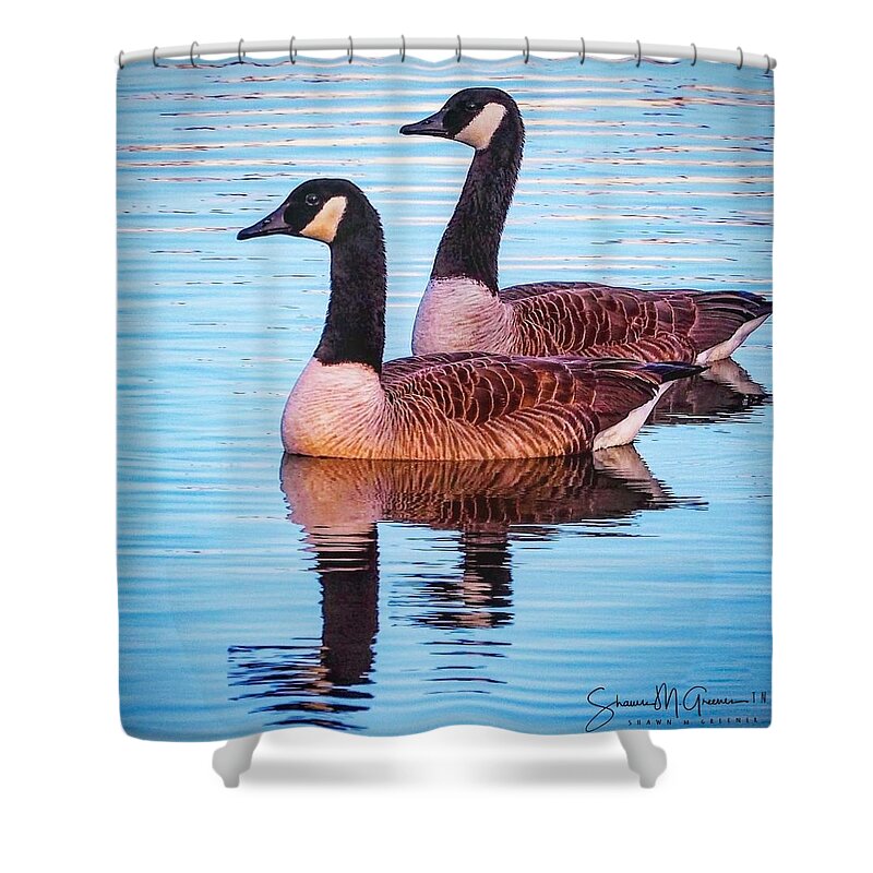 Geese Shower Curtain featuring the photograph Side by Side by Shawn M Greener