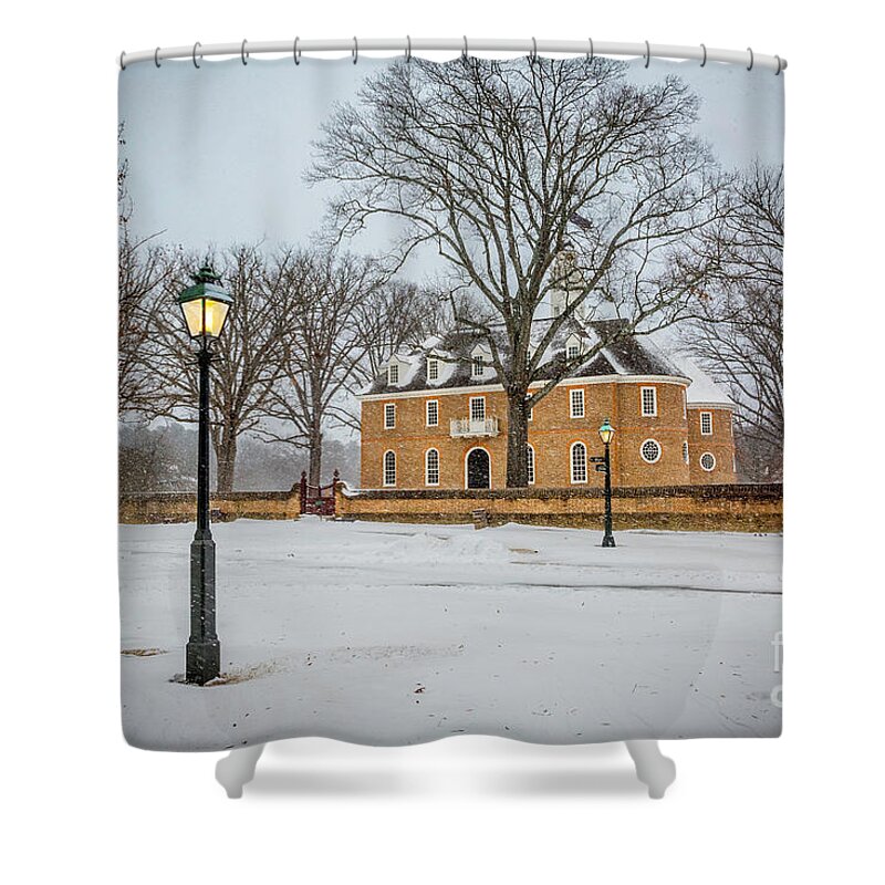 Side View Of Colonial Capitol In Winter Shower Curtain featuring the photograph Side View of Colonial Capitol in Winter by Karen Jorstad