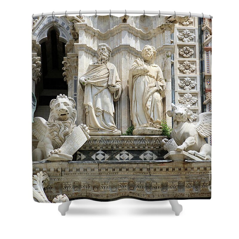 Siena Italy Shower Curtain featuring the photograph Siena Cathedral Statues 1141 by Jack Schultz