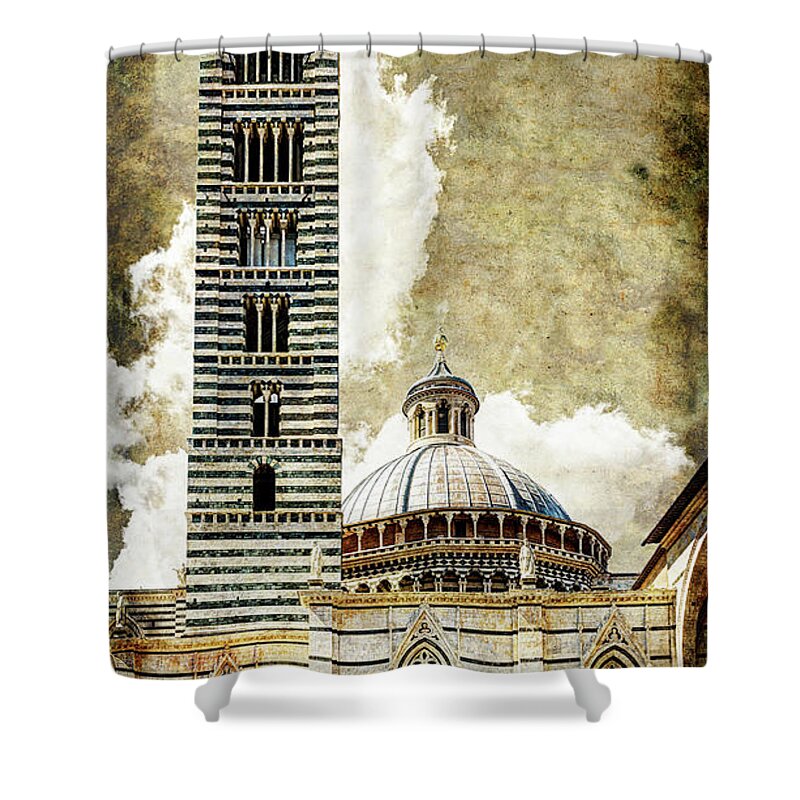 Siena Shower Curtain featuring the photograph Siena Duomo tower and cupola by Weston Westmoreland