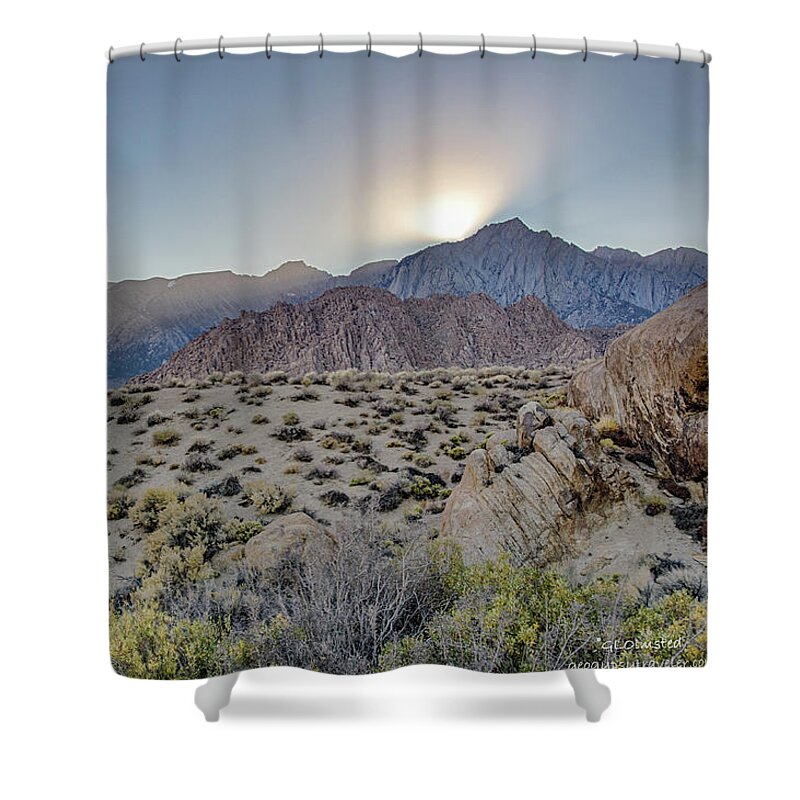 Landscape Shower Curtain featuring the photograph Sierra sunrays by Gaelyn Olmsted