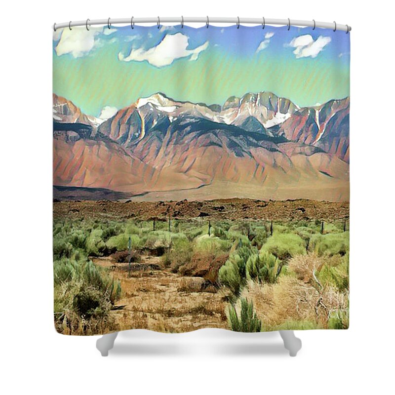 Mountains Shower Curtain featuring the digital art Sierras I by Jackie MacNair