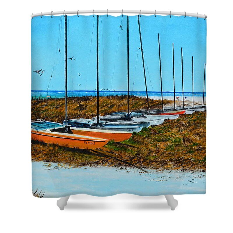 Siesta Key Shower Curtain featuring the painting Siesta Key Access #8 Catamarans by Lloyd Dobson