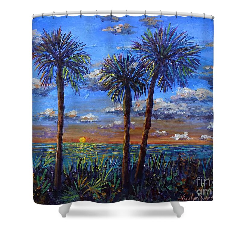 Siesta Key Shower Curtain featuring the painting Siesta Summer Sunset by Lou Ann Bagnall