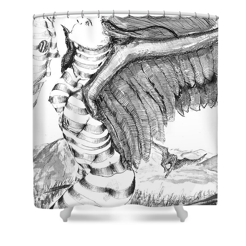 Surreal Shower Curtain featuring the drawing Silent Flight by Ronald Bissett