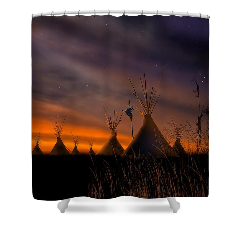 Native American Shower Curtain featuring the painting Silent Teepees by Paul Sachtleben