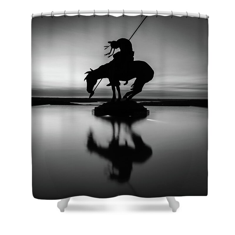 America Shower Curtain featuring the photograph Silhouettes of Native America - Top of the Rock Missouri Black and White 1x1 by Gregory Ballos