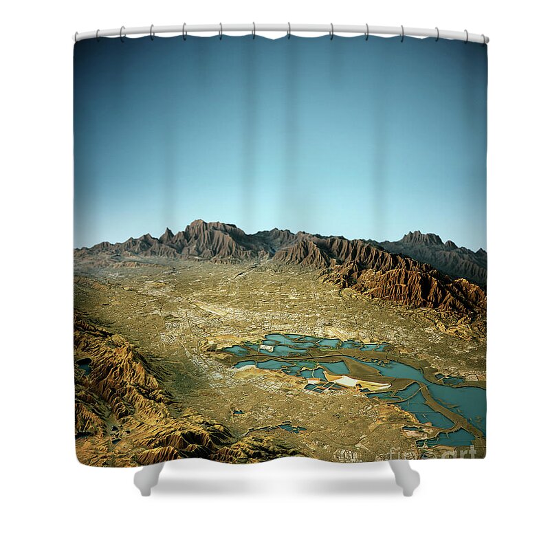 Silicon Valley Shower Curtain featuring the digital art Silicon Valley 3D View North To South Natural Color by Frank Ramspott