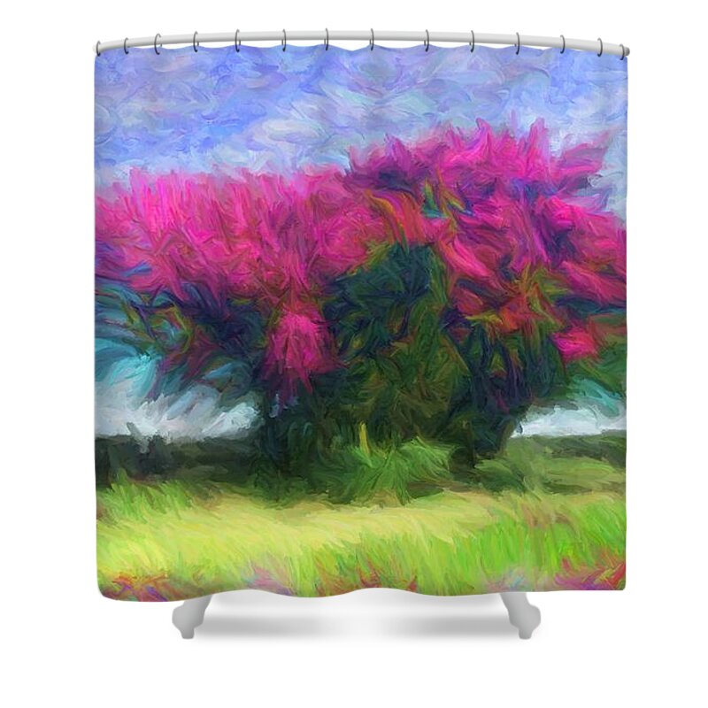 Silk Floss Tree Shower Curtain featuring the digital art Silk Floss Tree by Caito Junqueira