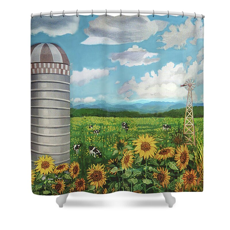Silo Shower Curtain featuring the painting Silo Farm by Bonnie Siracusa