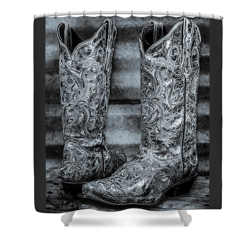Texas Shower Curtain featuring the photograph Silver Boot by Erich Grant