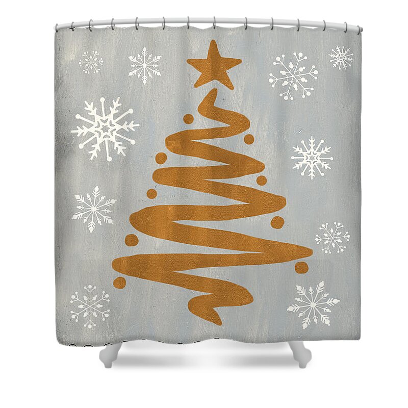 Presents Shower Curtain featuring the painting Silver Gold Tree by Debbie DeWitt