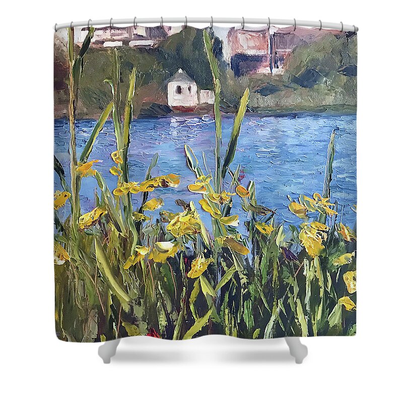 The Artist Josef Shower Curtain featuring the painting Silver Lake Blossoms by Josef Kelly