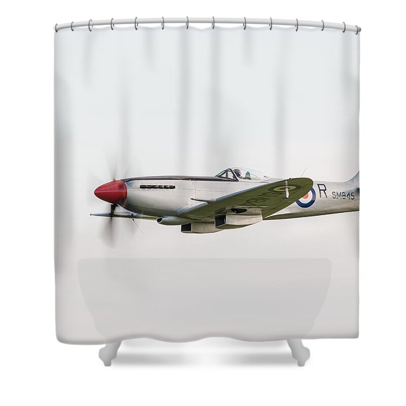 Silver Spitfire Shower Curtain featuring the photograph Silver Spitfire FR XVIIIe by Gary Eason