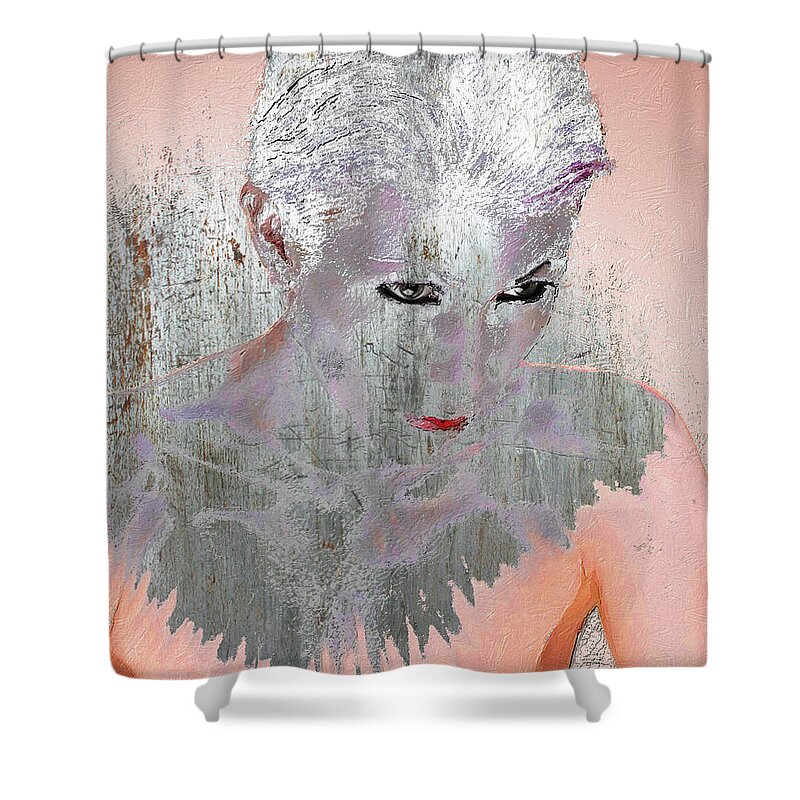 Woman Shower Curtain featuring the mixed media Silver Woman 10 by Tony Rubino