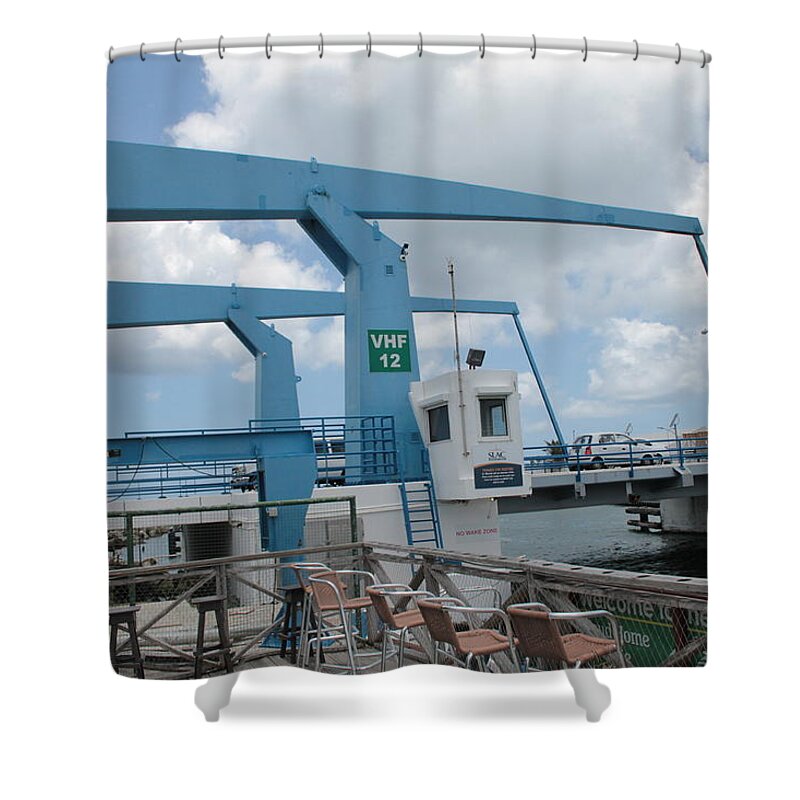 St Maarten Blue Shower Curtain featuring the photograph Simpson Bay Bridge St Maarten by Christopher J Kirby