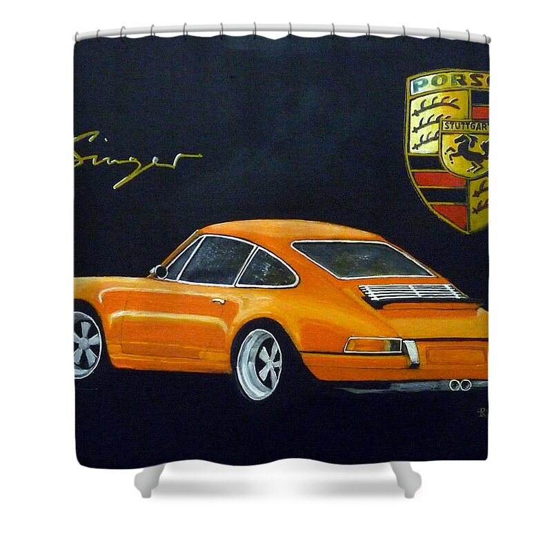 Cars Shower Curtain featuring the painting Singer Porsche by Richard Le Page