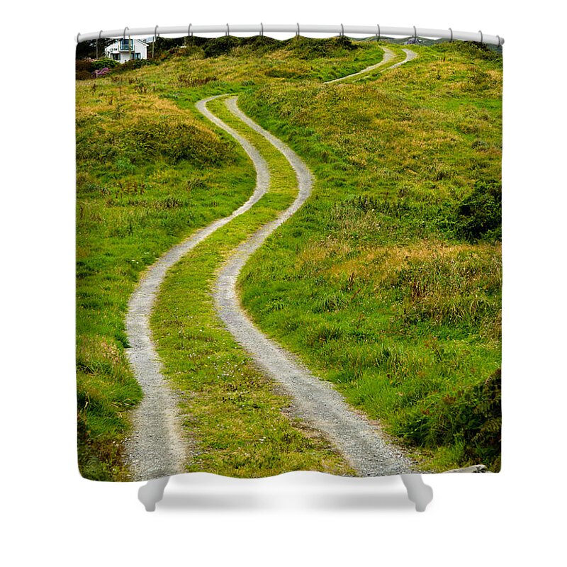 Photography Shower Curtain featuring the photograph Single Track Gravel Road upon a Hill by Andreas Berthold
