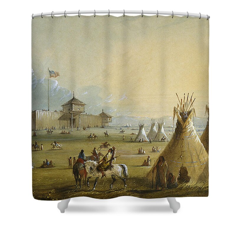 1840 Shower Curtain featuring the painting Sioux At Fort Laramie, 1837 by Alfred Jacob Miller