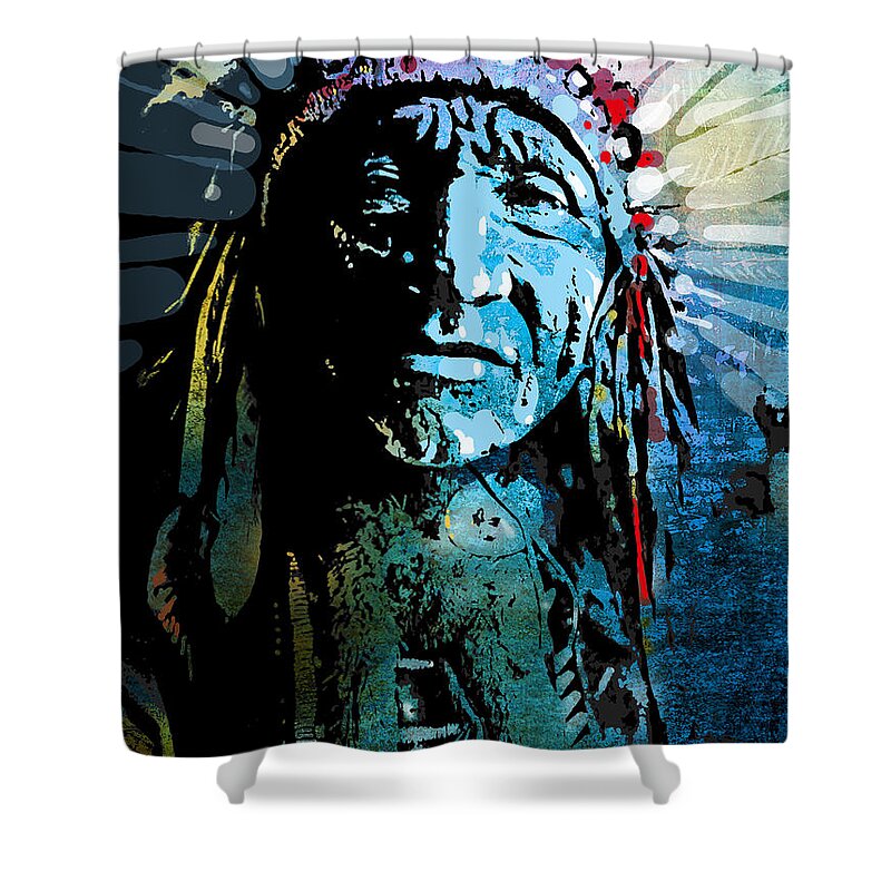 Native American Shower Curtain featuring the painting Sioux Chief by Paul Sachtleben