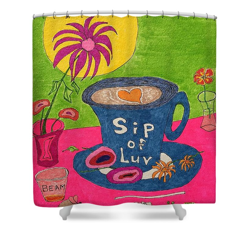  Shower Curtain featuring the painting Sip of Luv by Lew Hagood