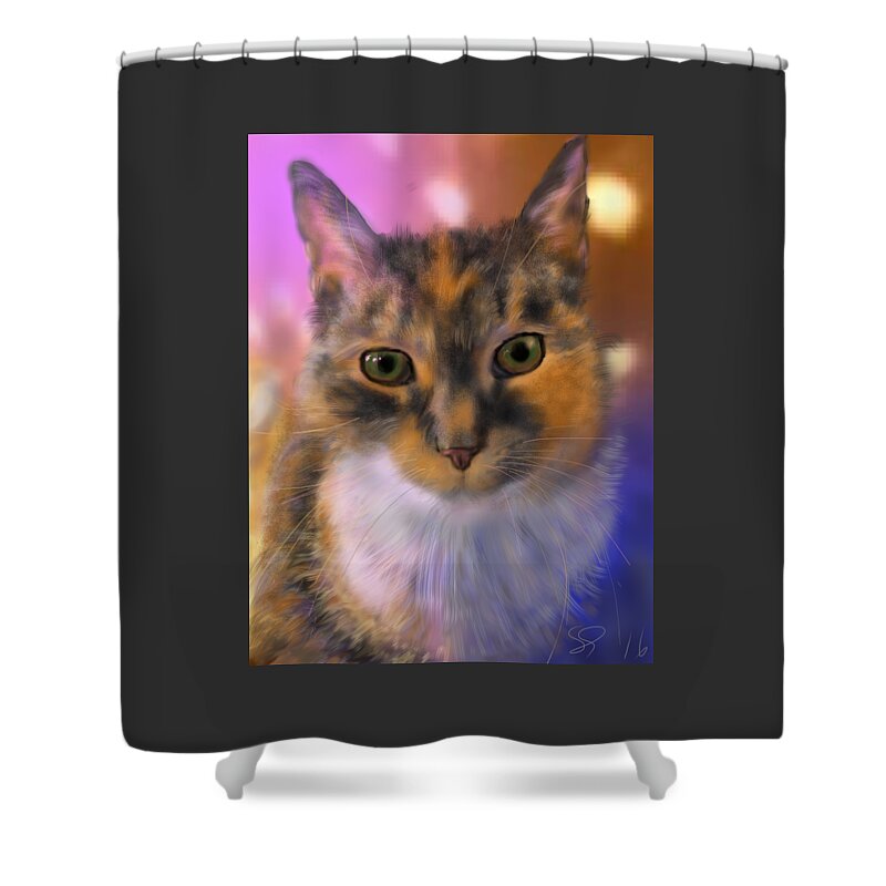 Cat Shower Curtain featuring the painting Sissy by Susan Sarabasha