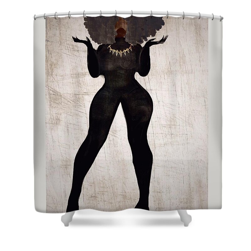 Afro Shower Curtain featuring the digital art SistaTChalla by Romaine Head