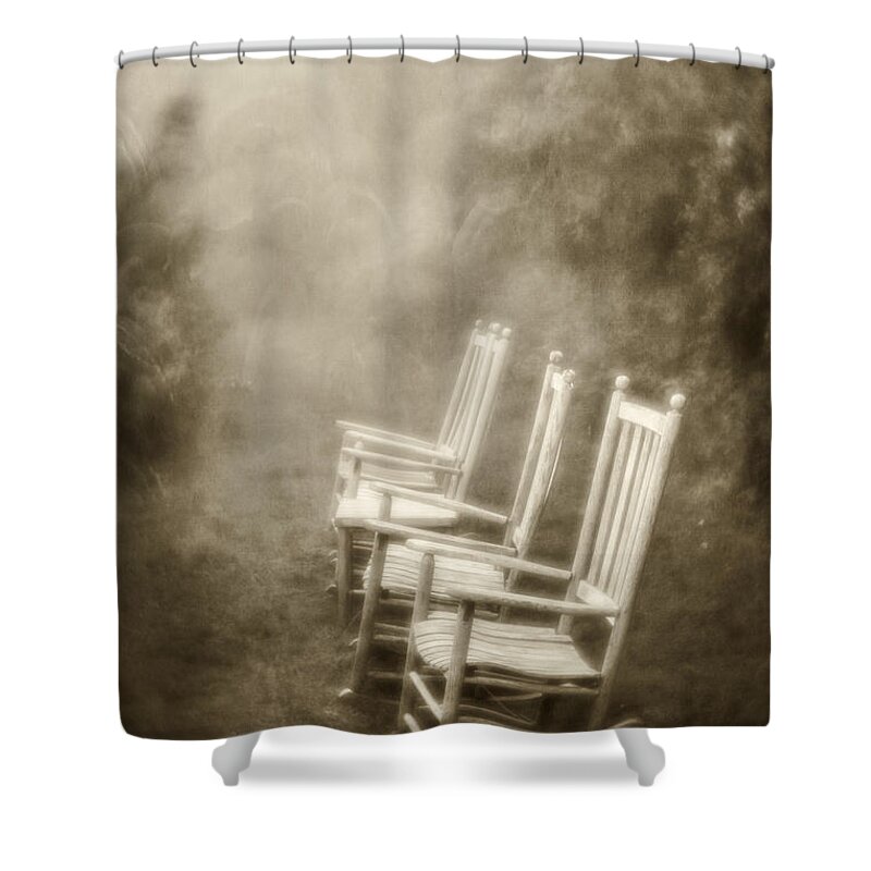 Mt. Pisgah Shower Curtain featuring the photograph Sit A Spell-sepia by Joye Ardyn Durham