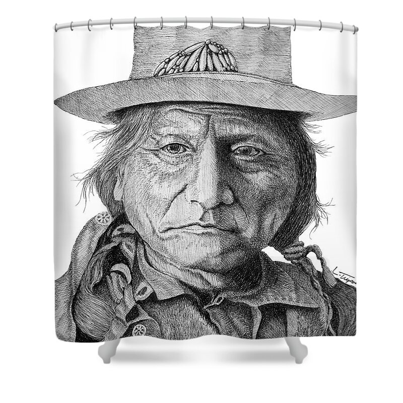 Native American Shower Curtain featuring the drawing Sitting Bull by Lawrence Tripoli