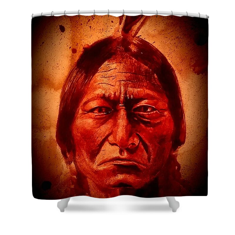 Ryan Almighty Shower Curtain featuring the painting SITTING BULL - wet blood by Ryan Almighty