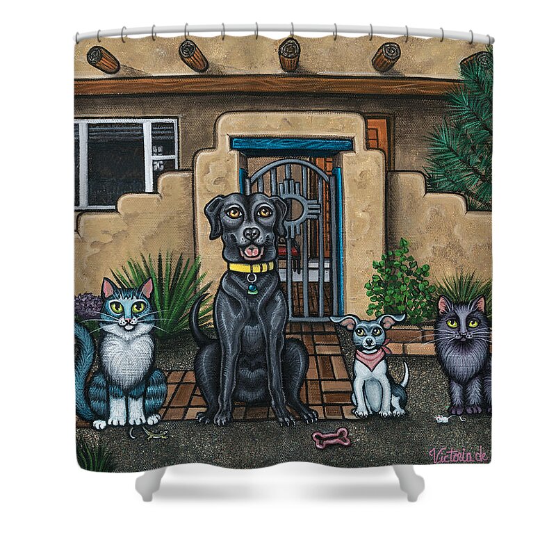 Southwest Shower Curtain featuring the painting Sitting Pretty by Victoria De Almeida