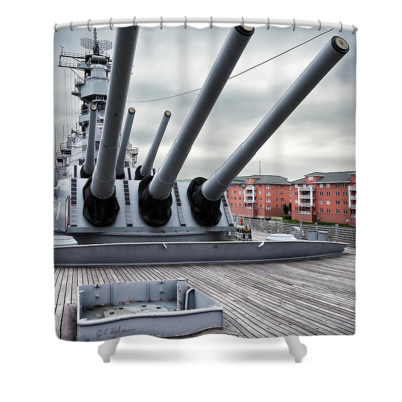 Uss Wisconsin Shower Curtain featuring the photograph Six Pack of Sixteens by Christopher Holmes