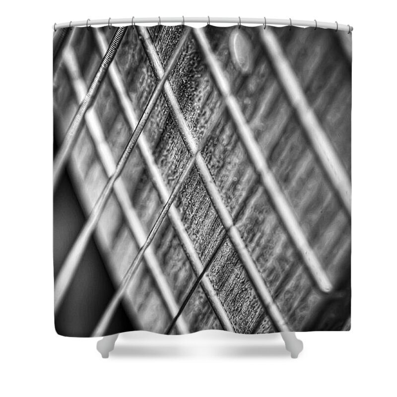 Guitar Shower Curtain featuring the photograph Six strings by Scott Norris