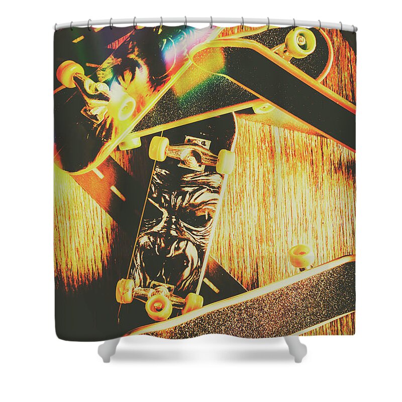 Skateboard Shower Curtain featuring the photograph Skateboarding tricks and flips by Jorgo Photography
