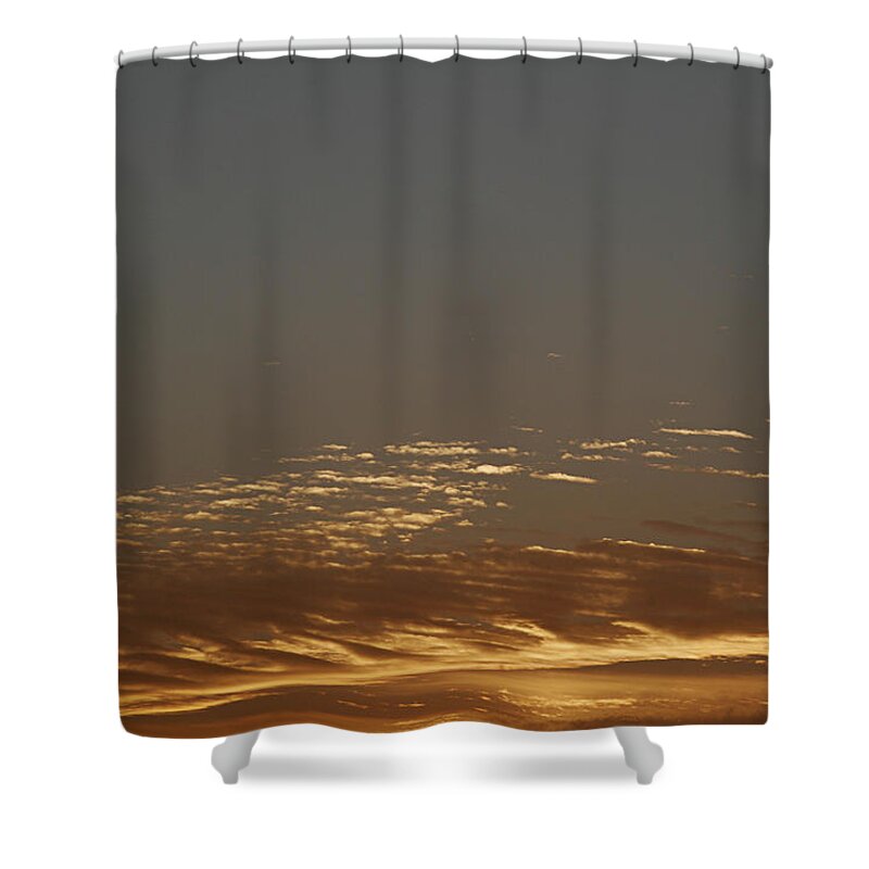 Drama Shower Curtain featuring the photograph SKC 0347 Golden Clouds at Sunrise by Sunil Kapadia