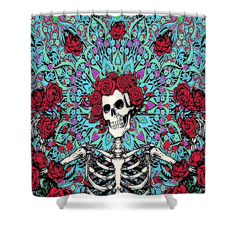 Grateful Dead Shower Curtain featuring the digital art skeleton With Roses by Gd