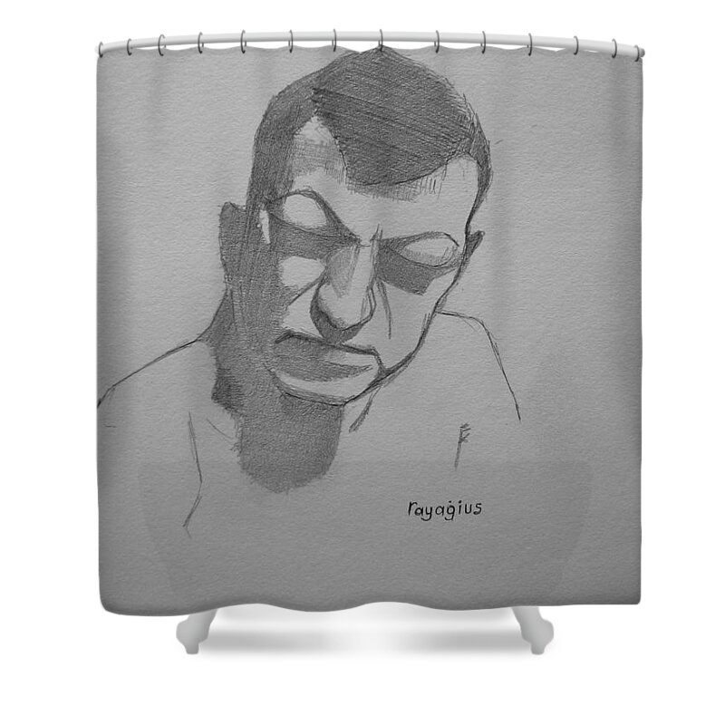 Male Shower Curtain featuring the drawing Sketch for Rik by Ray Agius