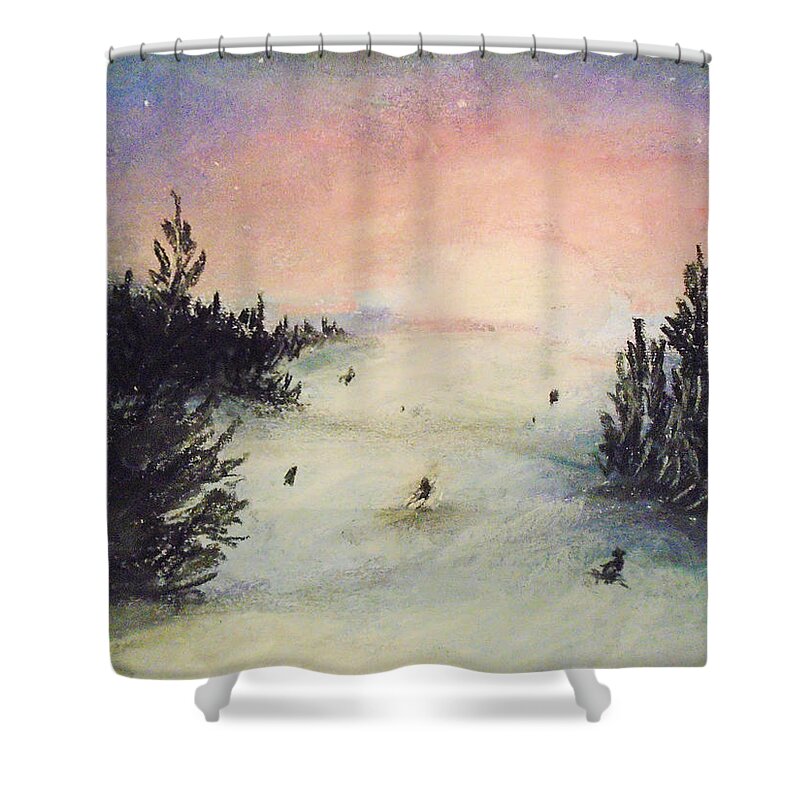 Ski Shower Curtain featuring the painting Ski Glisten by Jen Shearer