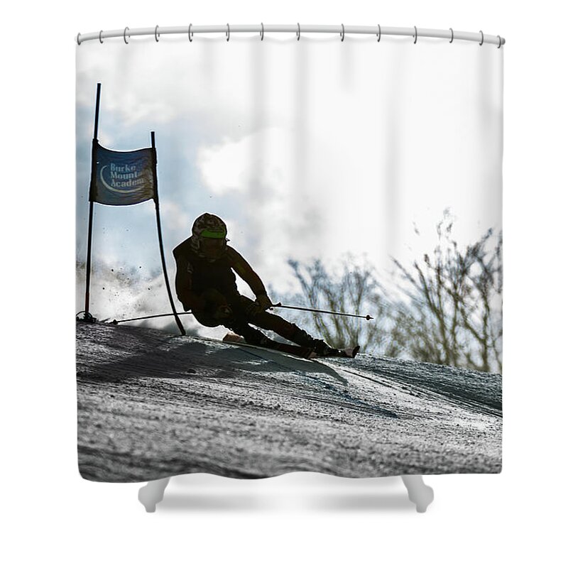 Burke Shower Curtain featuring the photograph Ski Racer Backlit by Tim Kirchoff