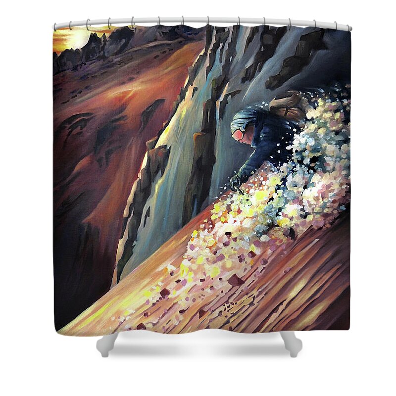 Steeps Shower Curtain featuring the painting Skier On The Steeps by Nancy Griswold
