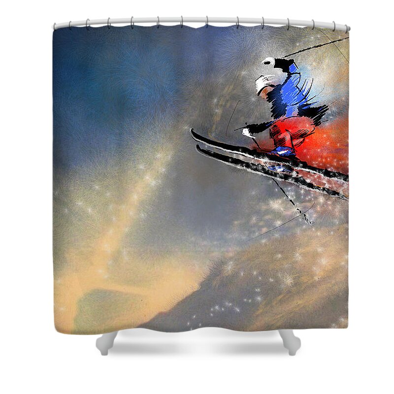 Sports Shower Curtain featuring the painting Skijumping 03 by Miki De Goodaboom