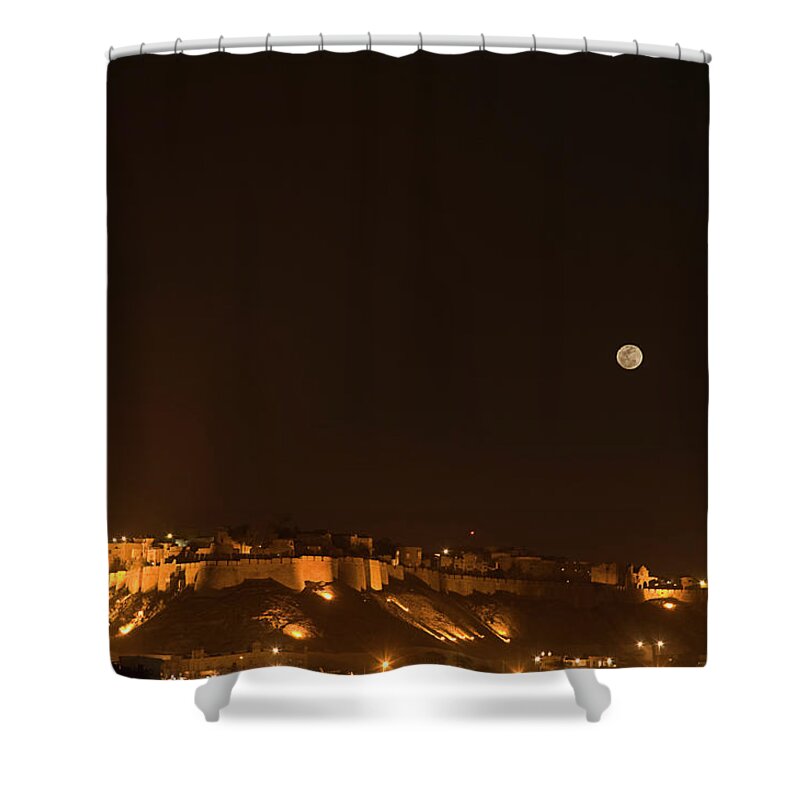 Fort Shower Curtain featuring the photograph SKN 1764 Fort Illumination by Sunil Kapadia