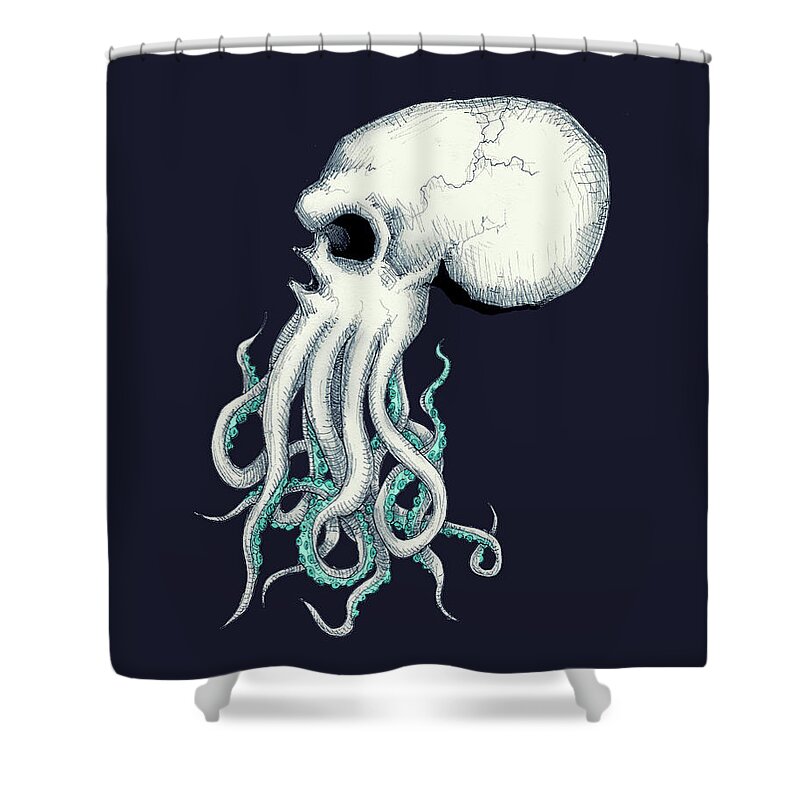 Lovecraft Shower Curtain featuring the drawing Skull Of Cthulhu by Ludwig Van Bacon