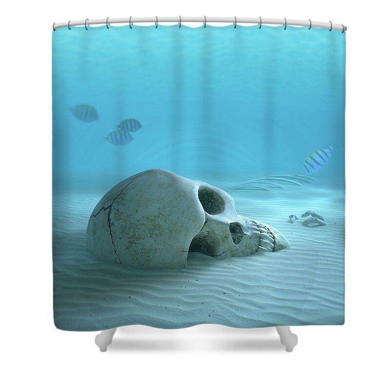 Skull Shower Curtain featuring the photograph Skull on sandy ocean bottom by Johan Swanepoel