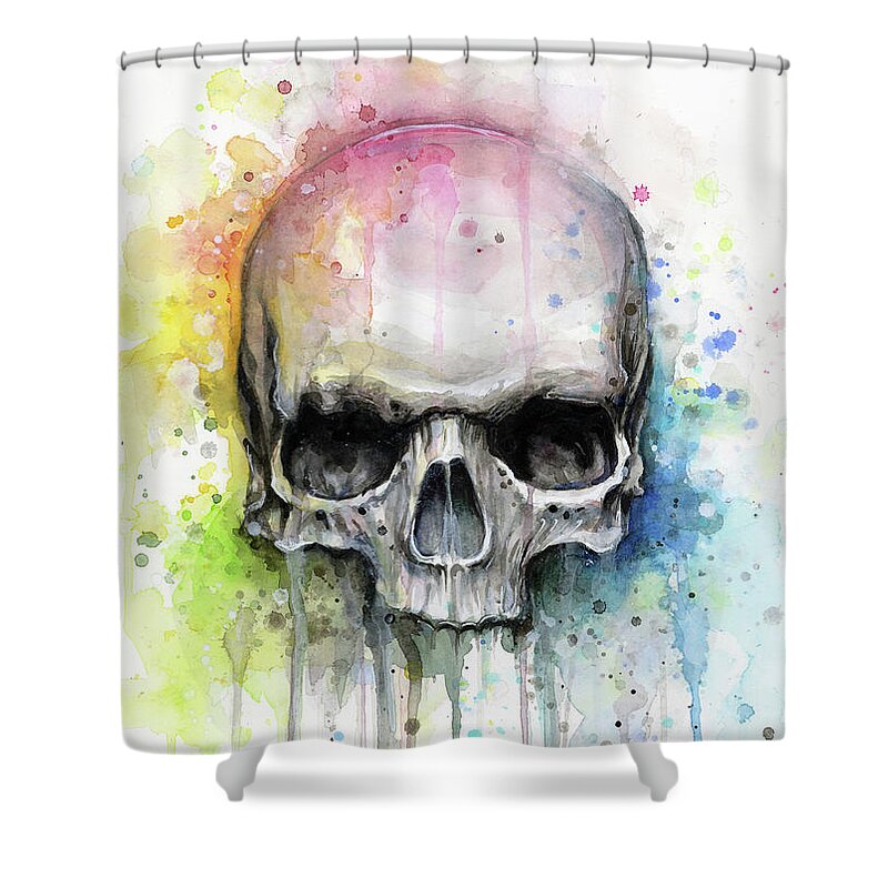 Skull Shower Curtain featuring the painting Skull Watercolor Rainbow by Olga Shvartsur