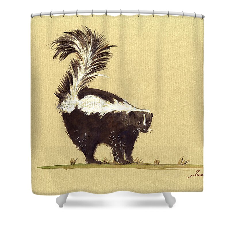 Skunk Shower Curtain featuring the painting Skunk watercolor by Juan Bosco